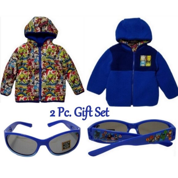 Marvel Avengers Reversible Puffer Jacket (2T) and 1 Pair of Sunglasses - NWT - Picture 1 of 15